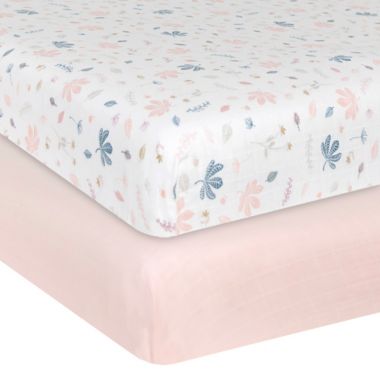 Living Textiles 2-Pack Botanical Organic Cotton Muslin Fitted Crib Sheets in Pink. View a larger version of this product image.