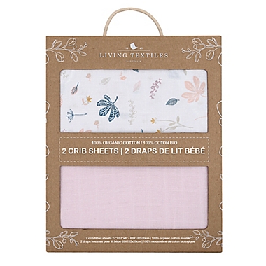 Living Textiles 2-Pack Botanical Organic Cotton Muslin Fitted Crib Sheets in Pink. View a larger version of this product image.