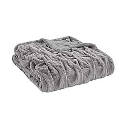 Madison Park Ruched Faux Fur Throw Blanket in Grey