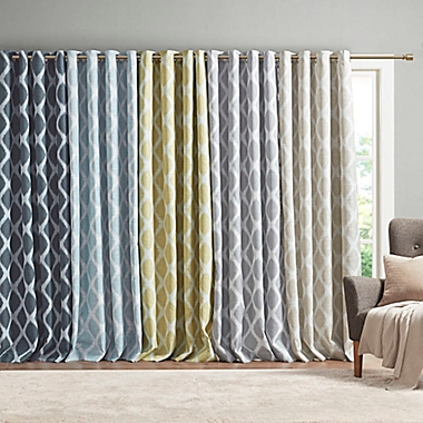 Blakesly Printed Ikat 63-Inch Grommet Top Room Darkening Curtain Panel in Grey (Single). View a larger version of this product image.