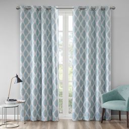 Blakesly Printed Ikat 84-Inch Grommet Top Room Darkening Curtain Panel in Aqua (Single)