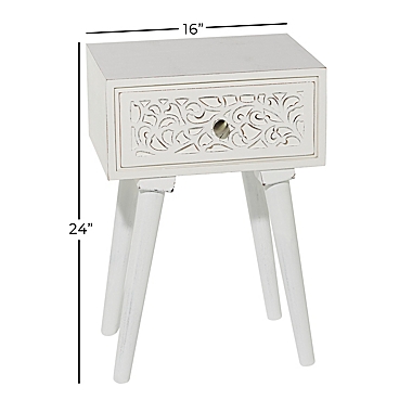 Ridge Road Decor Farmhouse 1-Drawer Mango Wood Accent Table in White. View a larger version of this product image.