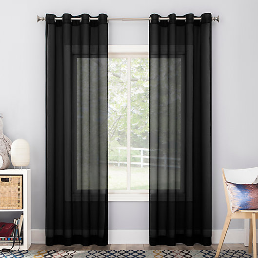 Alternate image 1 for No. 918 Calypso Sheer Voile 84-Inch Grommet Window Curtain Panel in Black (Single)