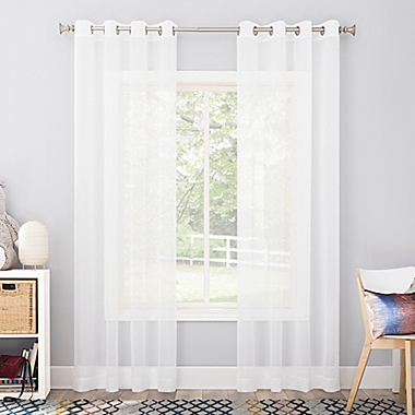 No. 918 Calypso Sheer Voile 63-Inch Grommet Window Curtain Panel in White (Single). View a larger version of this product image.