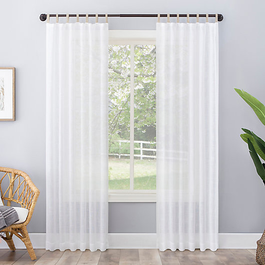 Alternate image 1 for No. 918 Ceri Linen Texture Jute Tabs Semi-Sheer 96-Inch Curtain Panel in White (Single)