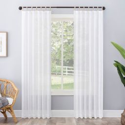 No. 918 Ceri Linen Texture Jute Tabs Semi-Sheer 96-Inch Curtain Panel in White (Single)