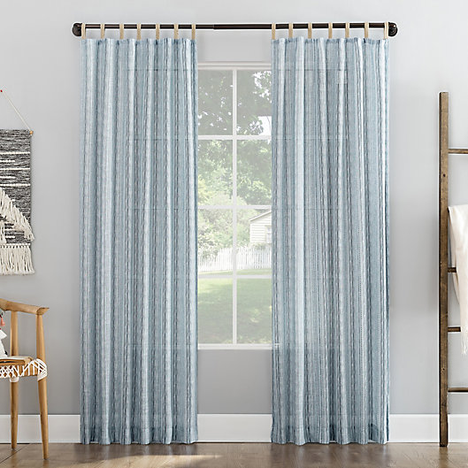 No 918 Ostin Cascading Stripe Jute, Teal Sheer Curtains 96 Inches Long