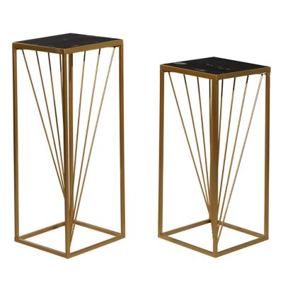 DecMode Contemporary Metal Square Pedestal Table, with Gold/Black Finsh, Set of 2 30", 26"H