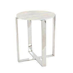 Ridge Road Décor Marble and Stainless Steel Round Accent Table in White