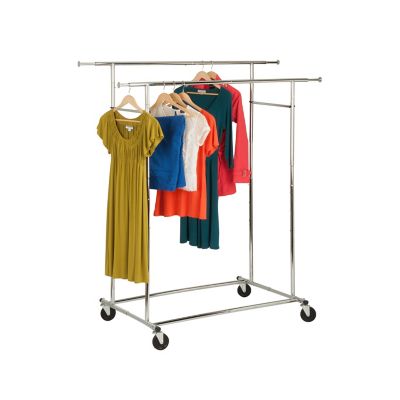 Honey-Can-Do&reg; 74.5-Inch Double Collapsible Commercial Rolling Garment Rack in Chrome