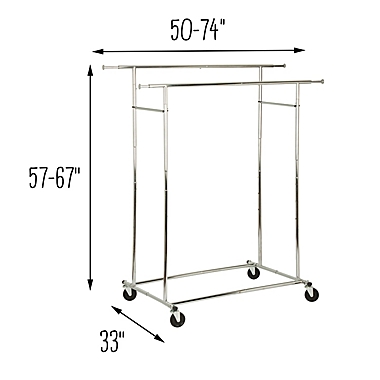 Honey-Can-Do&reg; 74.5-Inch Double Collapsible Commercial Rolling Garment Rack in Chrome. View a larger version of this product image.