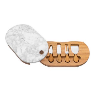 Our Table&trade; Hayden Marble Cheese Board Set with Knives in Natural White