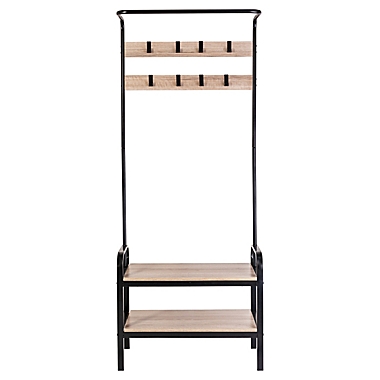 Honey-Can-Do&reg; Entryway Organizer with Hooks and Shoe Storage in Wood/Black. View a larger version of this product image.