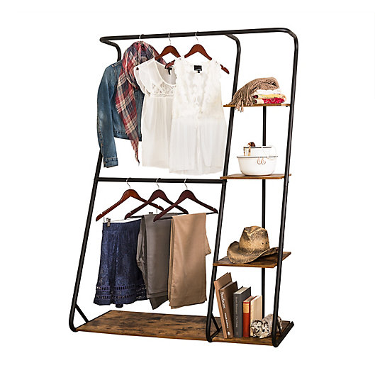 Alternate image 1 for Honey-Can-Do® Rustic Z-Frame Wardrobe with Shelves