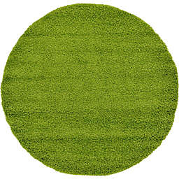 Unique Loom Solid Shag 6' Round Area Rug in Grass Green