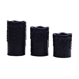 Halloween LED 3-Piece Wax Drip Pillar Candle Set in Black