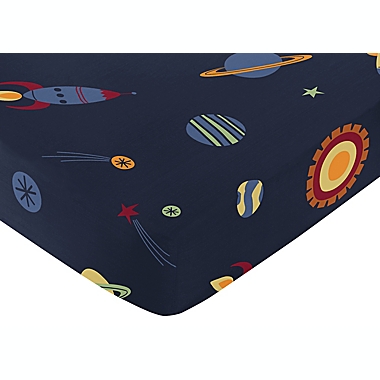 Sweet Jojo Designs Space Galaxy Fitted Crib Sheet in in Space Print. View a larger version of this product image.