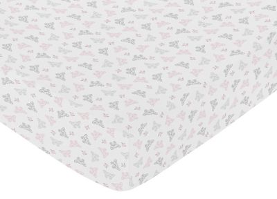 Sweet Jojo Pink Grey Alexa Butterfly Baby Girl Fitted Mini Portable Crib Sheet 