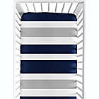 Alternate image 2 for Sweet Jojo Designs Navy and Grey Stripe Fitted Crib Sheet