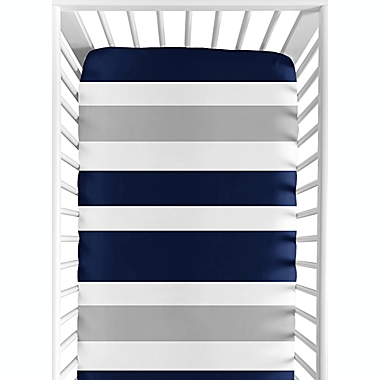 Sweet Jojo Designs Navy and Grey Stripe Fitted Crib Sheet. View a larger version of this product image.