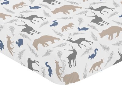 Sweet Jojo Designs Woodland Animals Fitted Crib Sheet in Dark Grey/Taupe