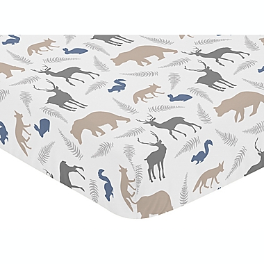 Sweet Jojo Designs Woodland Animals Fitted Crib Sheet in Dark Grey/Taupe. View a larger version of this product image.