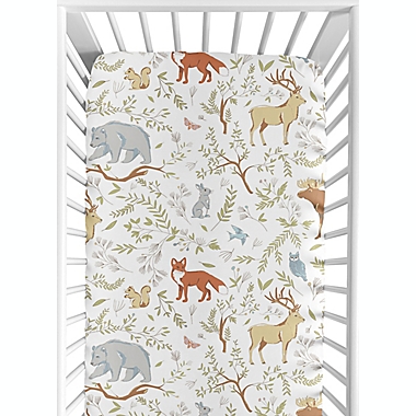 Sweet Jojo Designs Woodland Toile Animal Print Fitted Crib Sheet. View a larger version of this product image.