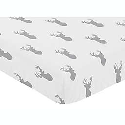 Sweet Jojo Designs Stag Deer Print Fitted Crib Sheet in Grey/White