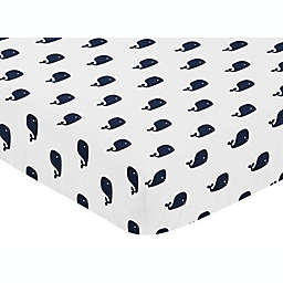Sweet Jojo Designs Whale Fitted Crib Sheet in Navy/White