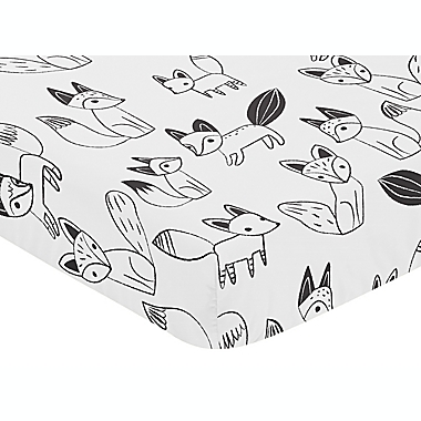 Sweet Jojo Designs&reg; Fox Print Fitted Crib Sheet in Black/White. View a larger version of this product image.