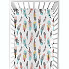 Alternate image 4 for Sweet Jojo Designs&reg; Feather Print Fitted Crib Sheet in Turquoise/Coral