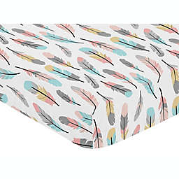 Sweet Jojo Designs® Feather Print Fitted Crib Sheet in Turquoise/Coral