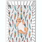 Alternate image 3 for Sweet Jojo Designs&reg; Feather Print Fitted Crib Sheet in Turquoise/Coral