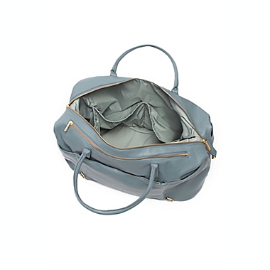 Freshly Picked Faux Leather Weekender Diaper Bag in Dusty Blue. View a larger version of this product image.