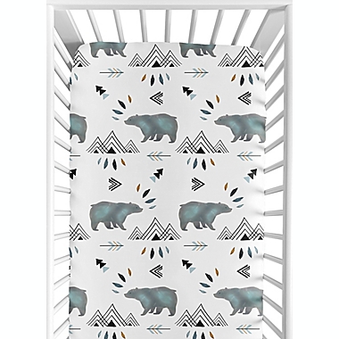 Sweet Jojo Designs Bear Mountain Fitted Crib Sheet in Blue/Black. View a larger version of this product image.
