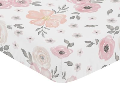 Sweet Jojo Designs Watercolor Floral Fitted Crib Sheet in Pink/Grey