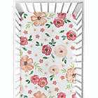 Alternate image 3 for Sweet Jojo Designs Watercolor Floral Fitted Crib Sheet in Coral/White