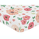 Alternate image 0 for Sweet Jojo Designs Watercolor Floral Fitted Crib Sheet in Coral/White