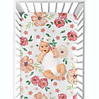 Alternate image 2 for Sweet Jojo Designs Watercolor Floral Fitted Crib Sheet in Coral/White