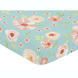 Sweet Jojo Designs Watercolor Floral Fitted Crib Sheet in Turquoise
