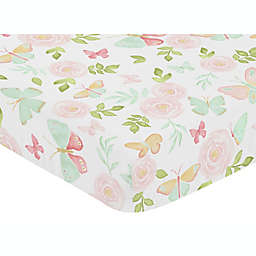 Sweet Jojo Designs® Butterfly Floral Fitted Crib Sheet in Pink/Mint