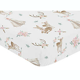 Sweet Jojo Designs® Deer Floral Fitted Crib Sheet in Pint/Mint