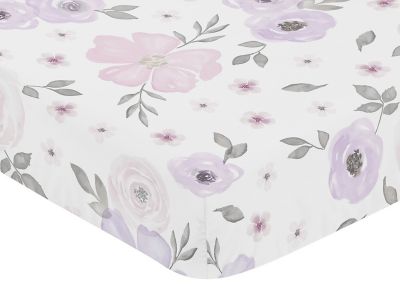Sweet Jojo Designs Watercolor Floral Fitted Crib Sheet in Lavender/Grey