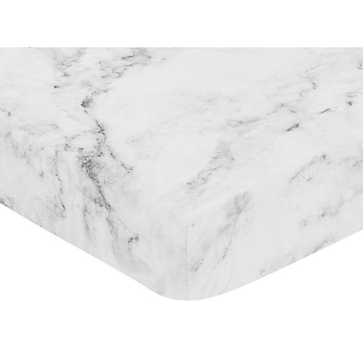 Alternate image 1 for Sweet Jojo Designs Marble Microfiber Crib Sheet in White/Grey
