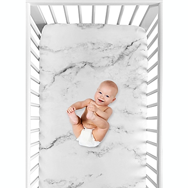 Sweet Jojo Designs Marble Microfiber Crib Sheet in White/Grey. View a larger version of this product image.