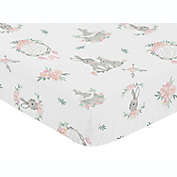 Sweet Jojo Designs Bunny Floral Pattern Fitted Crib Sheet in Pink/Grey