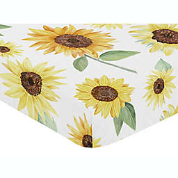 Sweet Jojo Designs Watercolor Sunflower Fitted Crib Sheet in Yellow/Green