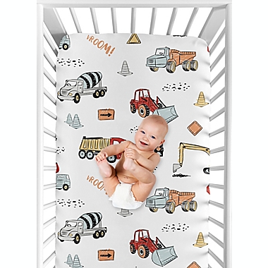 Sweet Jojo Designs&reg; Construction Truck Fitted Crib Sheet in Red/Blue. View a larger version of this product image.