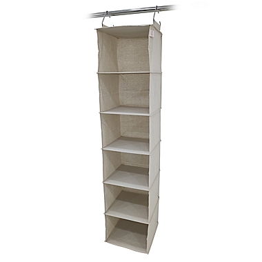 Squared Away&trade; 6-Shelf Canvas Hanging Sweater Organizer in Oyster Grey. View a larger version of this product image.
