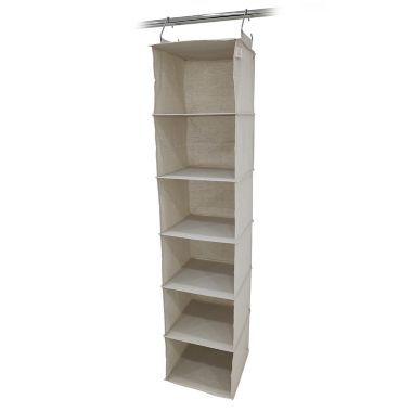 Squared Away&trade; 6-Shelf Canvas Hanging Sweater Organizer in Oyster Grey. View a larger version of this product image.